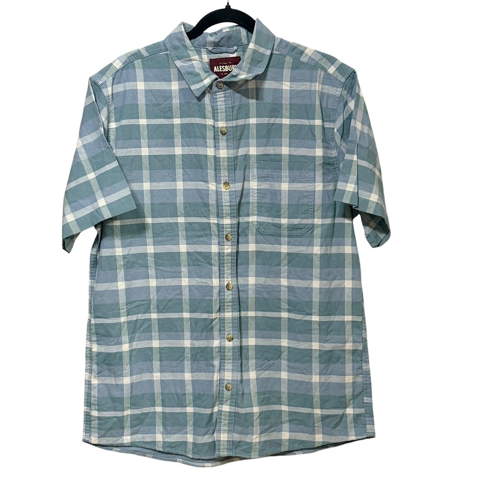 Alesbury Mens Blue Plaid Short Sleeve Button Down Cotton Shirt Tall L MGW13034